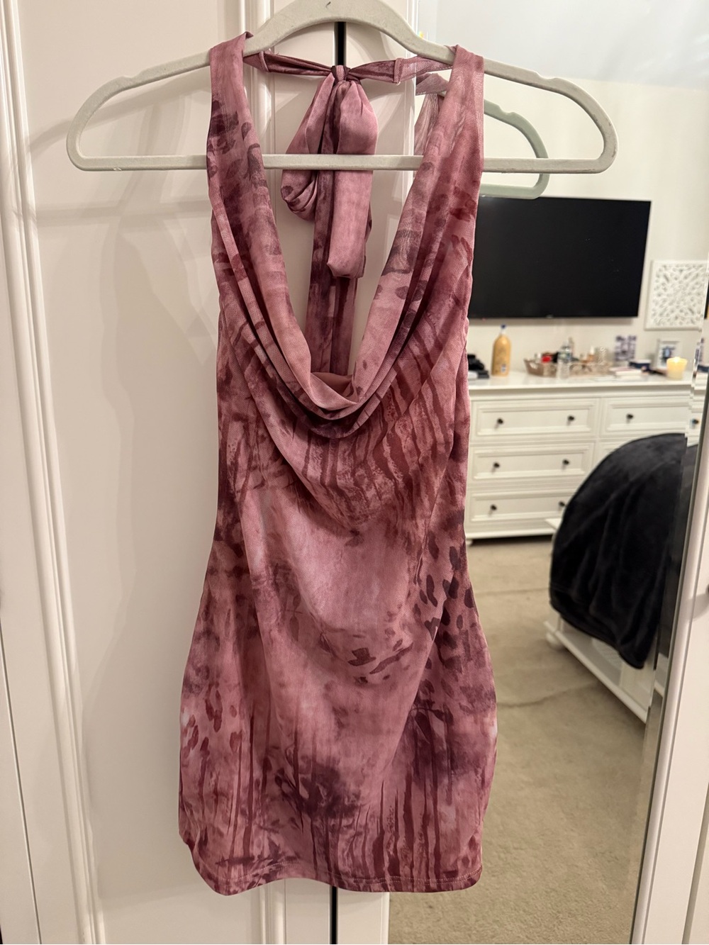 SHEIN Mauve Pink Tie-Back Cowl Backless Dress